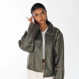 Stylish Olive Leather Jacket for Women